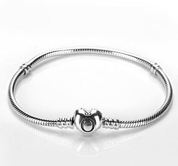 

2018 new original 925 silver heart clasp beads charm bracelets fit european pandora heart charms bracelet diy fashion jewelry, Black