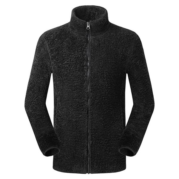 

mens casual slim fit overcoat long sleeve zipper high neck solid color fluffy warm jackets coats winter plus size, Black