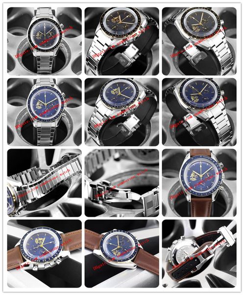 

luxury moon watch vk movement snoopy wristwatch blue dial 42mm steel bracelet pointer watch mens fashion cute series watches, Slivery;brown