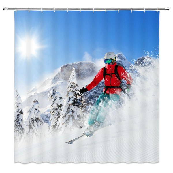 2019 Ski Extreme Sport Hobby Shower Curtains Winter Snow Scene