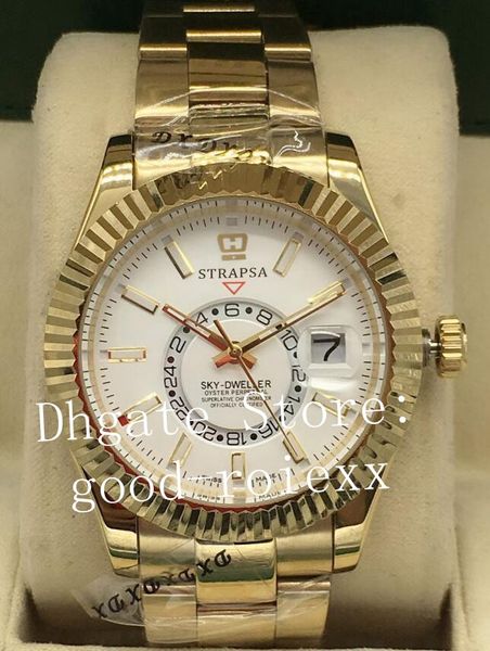 

luxury men's watch mens automatic 2813 luminous sky dweller 326933 full gold oyster mechanical watches men 42mm perpetual wristwatches, Slivery;brown