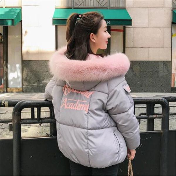 

2019 winter fashion hooded women's jacket coat women's down cotton dress cropped slim fit jacket bread suit, Black
