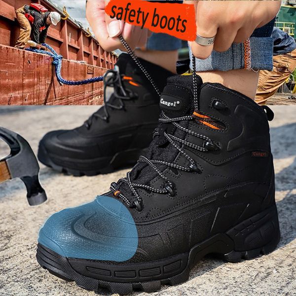 

cungel men's work safety shoes breathable construction protective footwear steel toe anti-smashing non-slip sand-proof shoes, Black