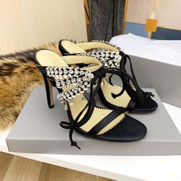 

luxury design women's shoes fashion genuine leather high heels pumps crystal straps sandals for woman thin heels sandals shoes, Black
