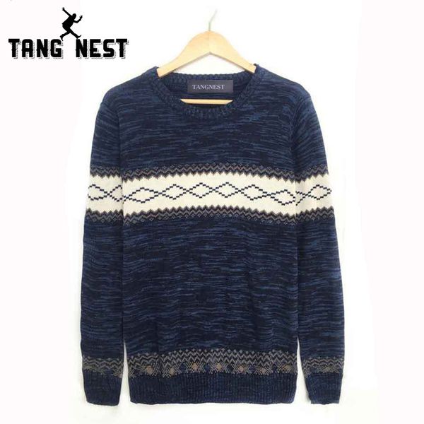 

tangnest spring autumn 2018 men fashion slim fit casual sweater geometric description warm vintage male knitted sweater mzm390, White;black
