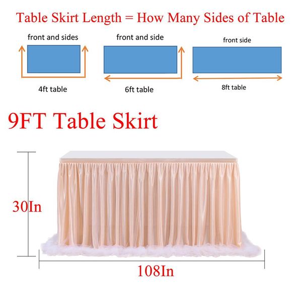 

adeeing champagne color table skirt with threaded ribbon for wedding party