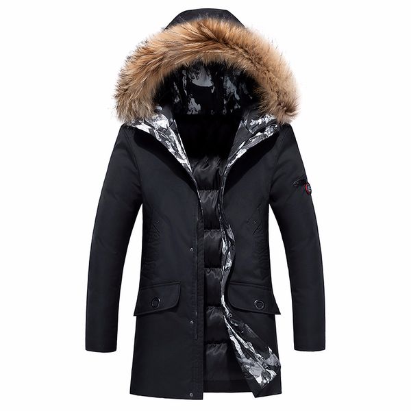 

8xl men winter long business casual warm thick fur collar jacket parkas men new luxury outwear waterproof parka coat plus, Black