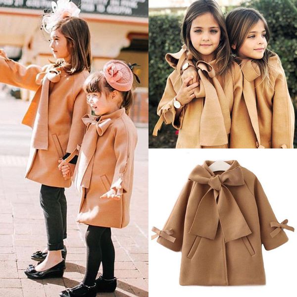 Fashion Kids Baby Girls Warm Winter Bowknot Coat Overcoat Outwear Jacket Parka