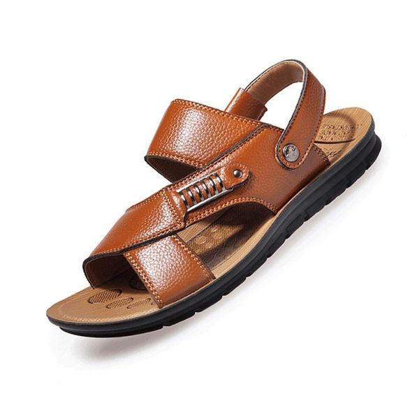 

fashion men sandals summer genuine leather roman sandals men casual shoes beach flip flops outdoor slippers shoes sneakers, Black