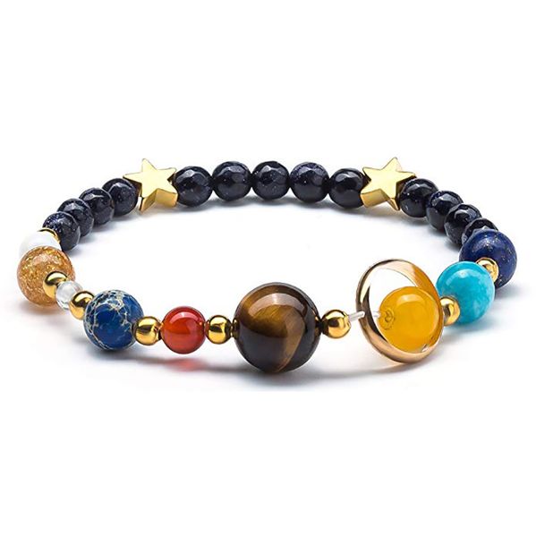 

universe galaxy the eight planets solar system guardian star natural stone beads bracelet bangle for women men drop shipping, Golden;silver