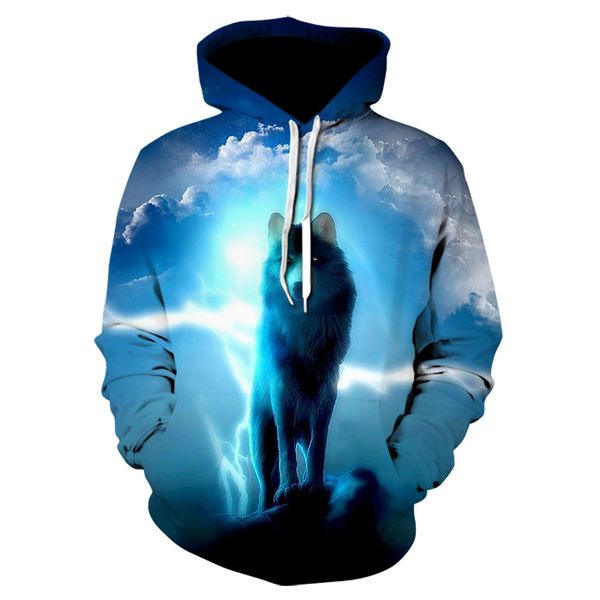 

3d hoodie fierce wolf watermark pattern funny hoodie streetwear hip-hop transparent animal sweatshirt hoodies men casual, Black