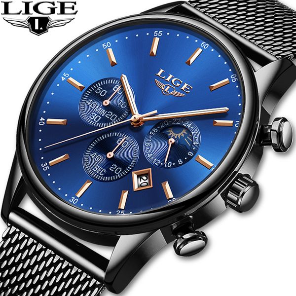

2019 новый lige мужские часы лучшие водонепроницаемые часы мужчины повседневный спорт кварцевые часы хронограф relogio + box мужчина для, Slivery;brown
