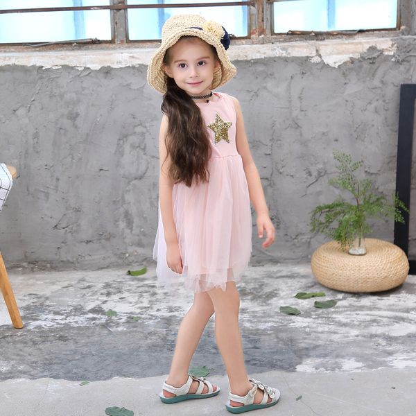 

kids clothes 3 4 5 6 7 8 9 10 year girls dress 2019 new summer children princess dresses sleeveless star sequin toddler clothing, Red;yellow