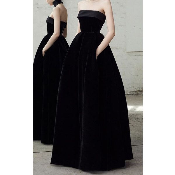

leeymon custom made long black velvet evening dress 2019 strapless prom dress party gown, White;black