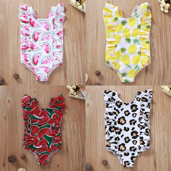 

baby girl swimwear kids girl watermelon pineapple printed swiming suits summer one-piece beach swimming wear 1-4y, Black