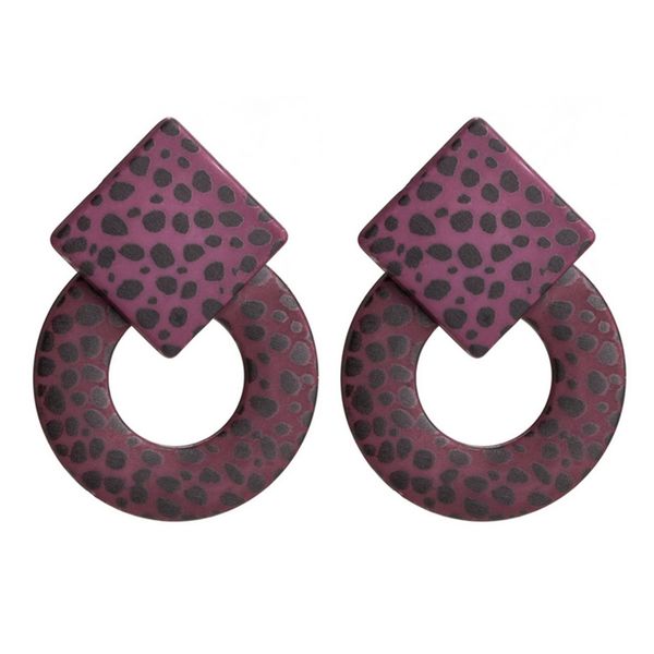 

1pair square round drop earrings chic bohemian geometric ear studs printed statement cut out earrings for women and girls purple, Golden;silver