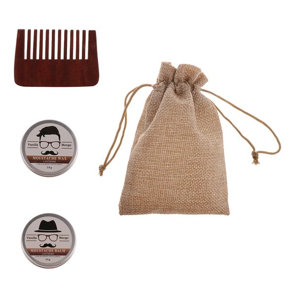 

3 in 1 men's natural beard oil balm mustache wax grooming brush comb kit+bag