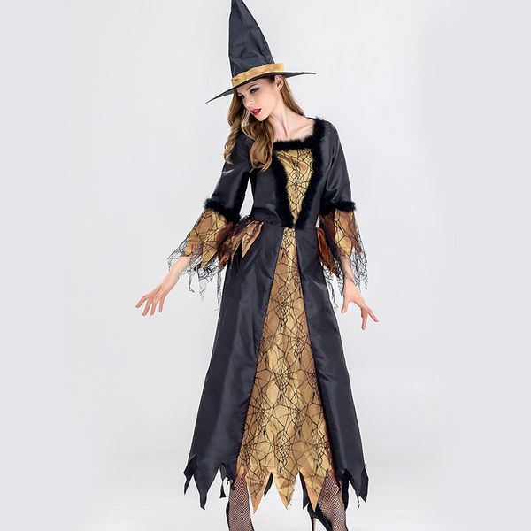 

halloween costumes stage performance witch long dress with hat for women jq-1129, Black;red