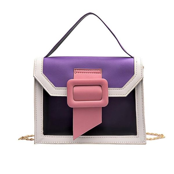 

contrast color pu leather crossbody bags for women travel handbag fashion shoulder messenger bag ladies crossbody bag chain