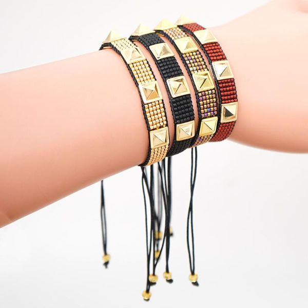 

punk stainless steel jewelry bracelet fashion miyuki rice beads hand-woven men and women couple bracelets, Black