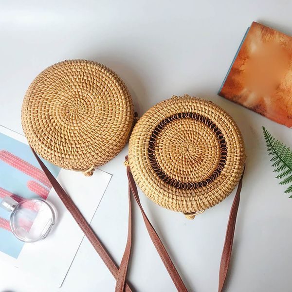 

circle handwoven bali round retro rattan straw beach bag crossbody small handmade messenger shoulder crossbody round straw bags