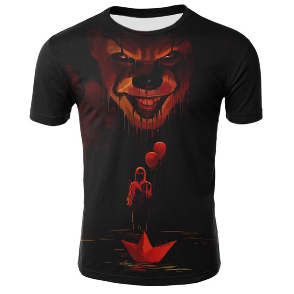 

summer new fashion clown 3d printed t-shirt clown face casual men's t-shirt short sleeve cool funny, White;black