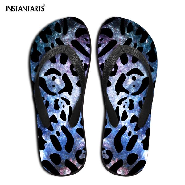 

instantarts 2018 summer beach water slippers women colorful leopard printing rubber flip flops for female 3d pattern sandals, Black