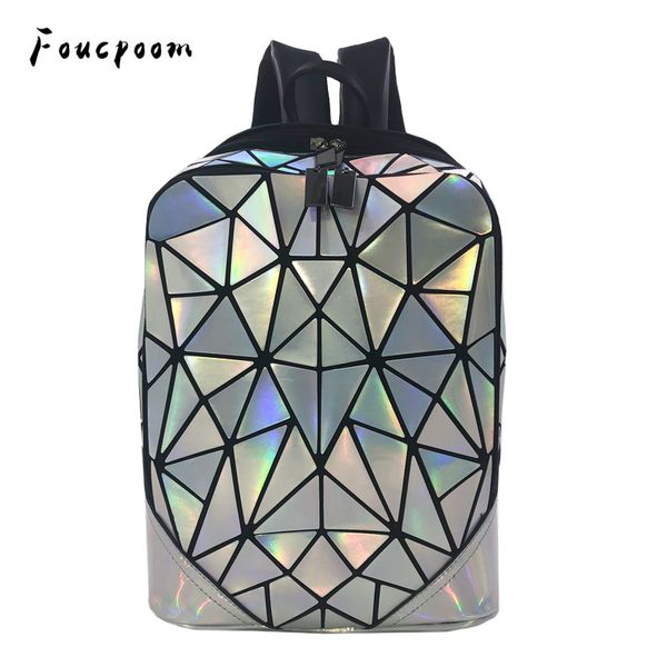 

new fashion luminous backpacks women geometric laser backpack for girls zipper rucksack holographic female backpack shoulder bag