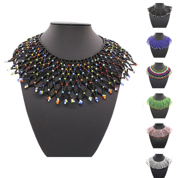 

handmade ethnic necklace bib choker beaded fake collar jewelry colorful tribal boho gypsy fashion necklace pendant african boho, Golden;silver