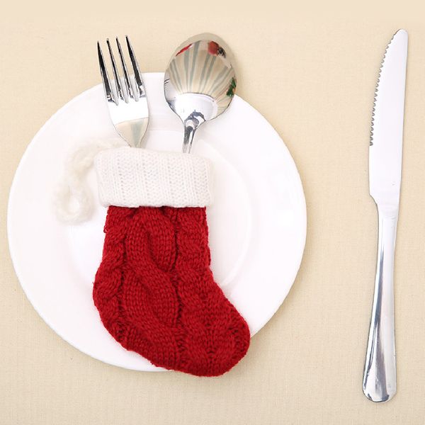 

knitted christmas stockings candy gift bag cutlery bags new year red stock xmas tree hanging pendant decorations for home party