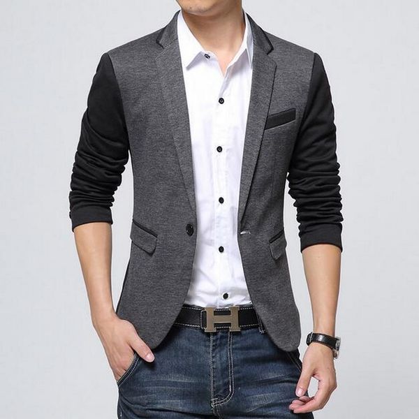

2019 new vxo men blazer cotton slim blazer masculino male suits jacket blazers patchwork suits for men blazers business jacket, White;black