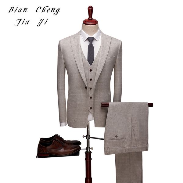 

new khaki boutique mens wedding suits formal suit 3 pieces wedding groom tuxedos prom slim fit light plaid suits, White;black