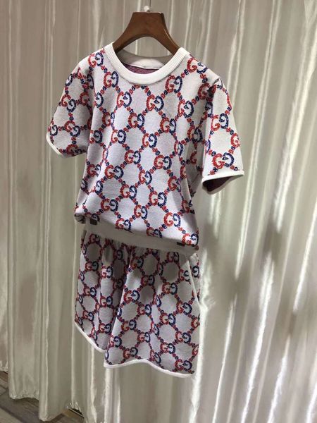 

326 2020 summer brand same style women's two piece sets short`sleeve empire kint letter fashion womens colthes qian, White