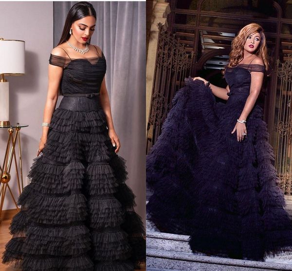 

black elegant evening dresses 2020 evening gowns with tiered skirts formal wear plus size split party dress abendkleider robe de soiree, Black;red
