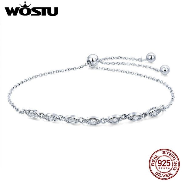 

wostu горячих продаж 925 sterling silver chain блеск стекируемые овальный cz камень регулируемая женщина браслет luxury silver jewelry cqb08
