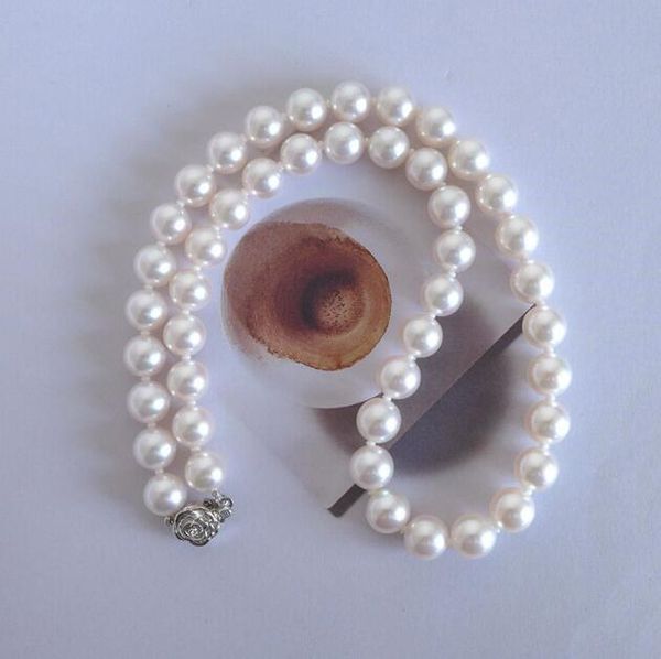 

classic 11-12mm south sea white round pearl necklace 18 inch, Silver
