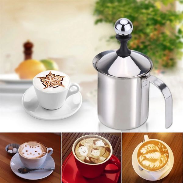 Cappuccino Latte 400ml Paslanmaz Çelik Süt Frother Çift Mesh Süt köpürtücünün DIY Fancy Beyaz Kahve Kreması