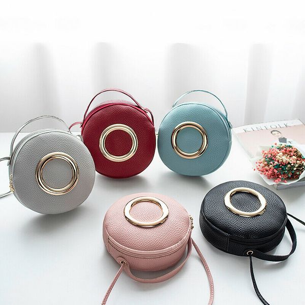 

2019 brand new women pu leather handbag small round shoulder lady fashion zipper cross body bag tote purse sale