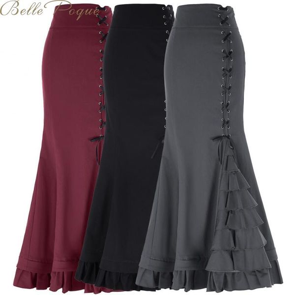

belle poque steampunk gothic vintage skirt victorian trumpet ruffle lolita skirt retro high waist black punk women skirts