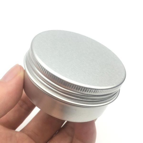 

50pcs 40g 50g metal aluminum round tin cans box silver cosmetic cream jar pot case screw thread lid lip balm container