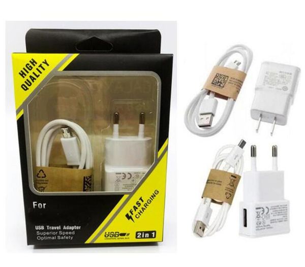 

2 in 1 charger kits cell phone chargers 5v 2a wall charger adapter +80cm 3ft micro usb data sync charging cable for samsung s4 s5 s6 s7 htc