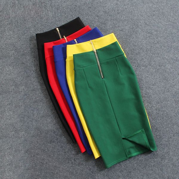 

designer women skirts high waist elastic pencil skirt female bodycon skirts womens summer 2019 knee length back ladies office saia c571, Black