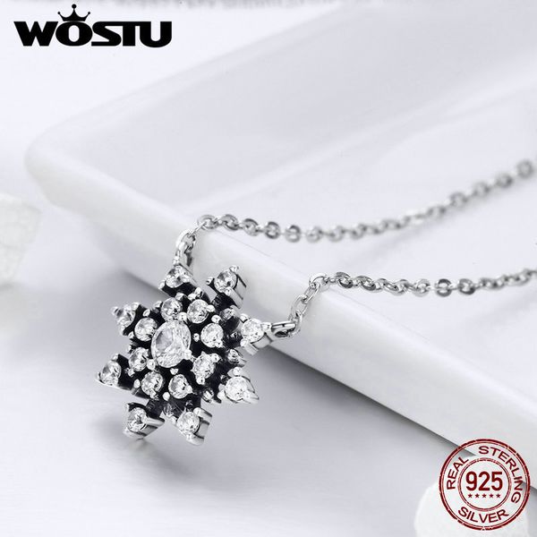 

wostu design 100% 925 sterling silver snowflake pendant necklace for women luxury s925 silver brand jewelry gift fin220