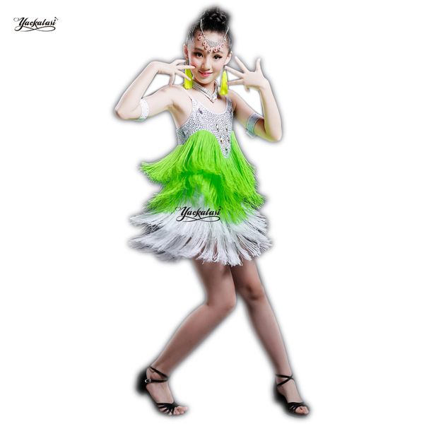 

latin dance dress girls fringe salsa/ballroom/tango/cha cha/rumba/samba/latin dresses for dancing party princess, Black;red