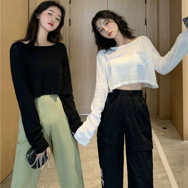 

лето растениеводство топ женщины шифон твердые блузка с длинным рукавом дамы плюс размер повседневная короткие женские топы и блузки, White