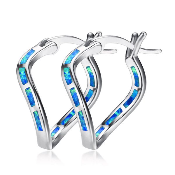 

female big hoop earrings unique irregular style double earrings fashion boho white blue fire opal for women, Golden;silver