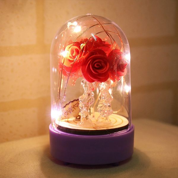 

led beauty rose and beast battery powered led music night light decoration bear guitar crafts figurines miniatures