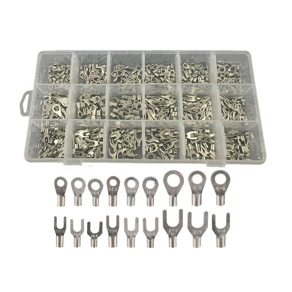 420 pcs 18 Tamanhos Não-Isolado Anel Spade Garfo Terminais Conector Kit Sortido