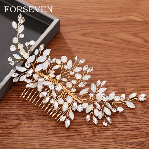 

bridal hair comb rhinestone wedding hair accessories gold bridal tiara jewelry hair comb women head ornaments wedding headpiece, Golden;white