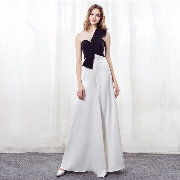 

elegan evening formal dresses 2018 white black chiffon prom dresses floor length bow party robes de demoiselle d'honneur robes de mariÃ©
